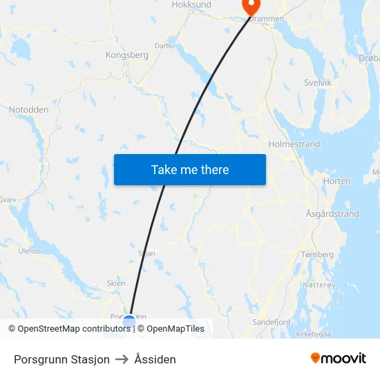 Porsgrunn Stasjon to Åssiden map