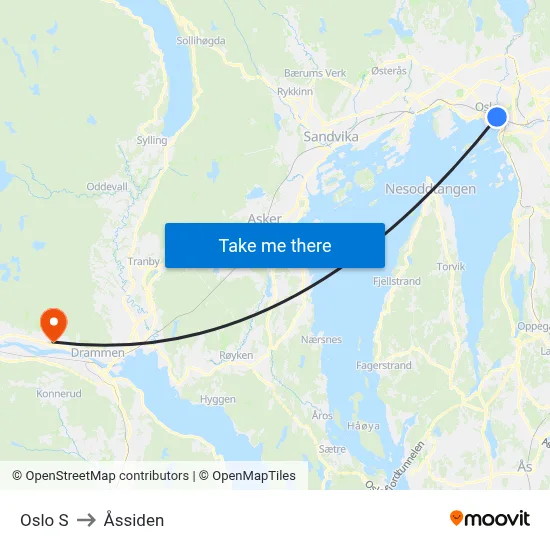 Oslo S to Åssiden map