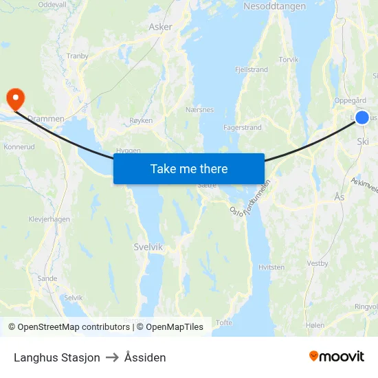 Langhus Stasjon to Åssiden map