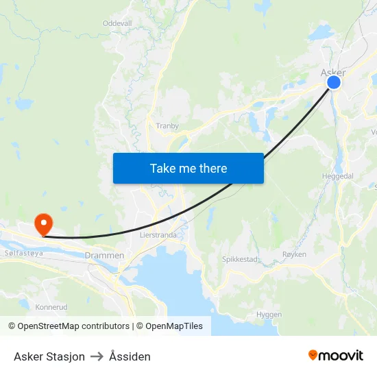 Asker Stasjon to Åssiden map