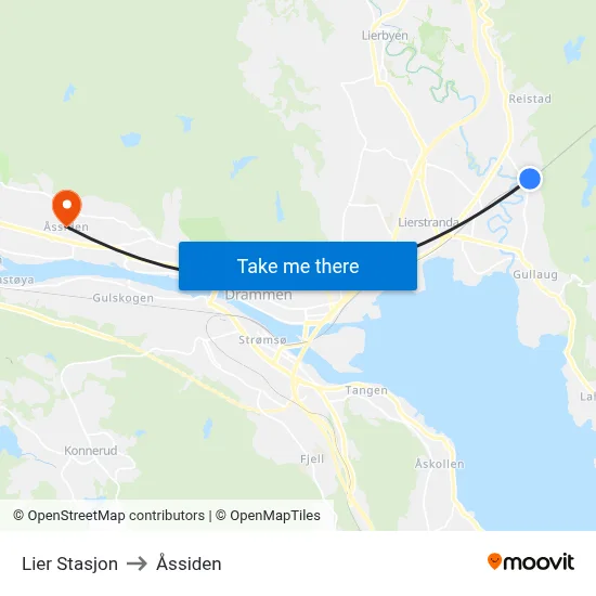 Lier Stasjon to Åssiden map