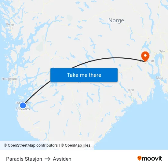 Paradis Stasjon to Åssiden map