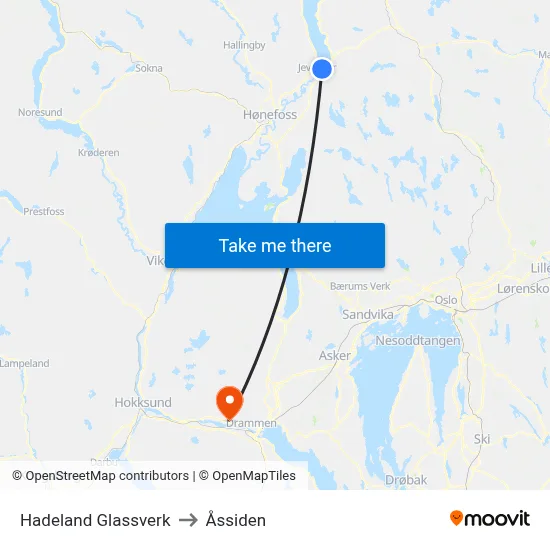 Hadeland Glassverk to Åssiden map