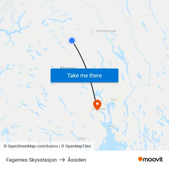 Fagernes Skysstasjon to Åssiden map