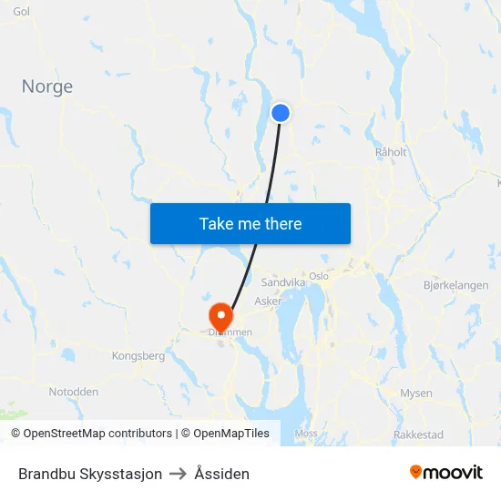 Brandbu Skysstasjon to Åssiden map