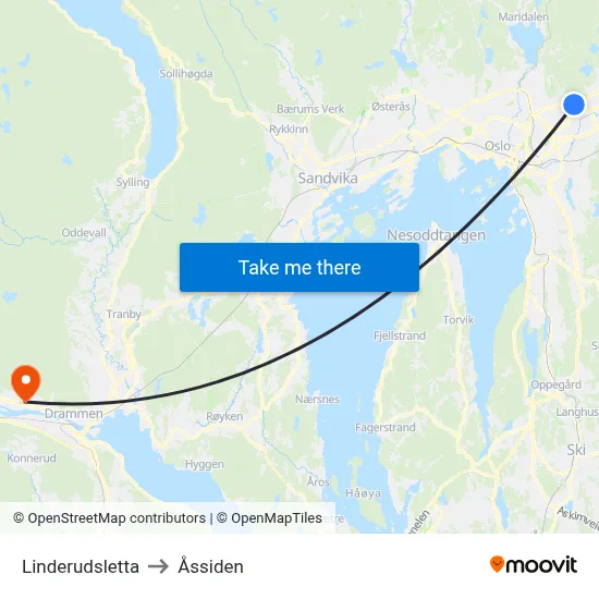 Linderudsletta to Åssiden map