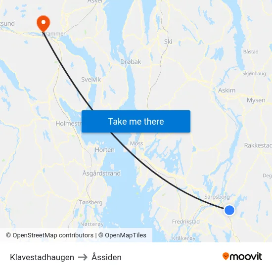 Klavestadhaugen to Åssiden map