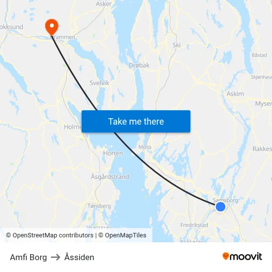 Amfi Borg to Åssiden map