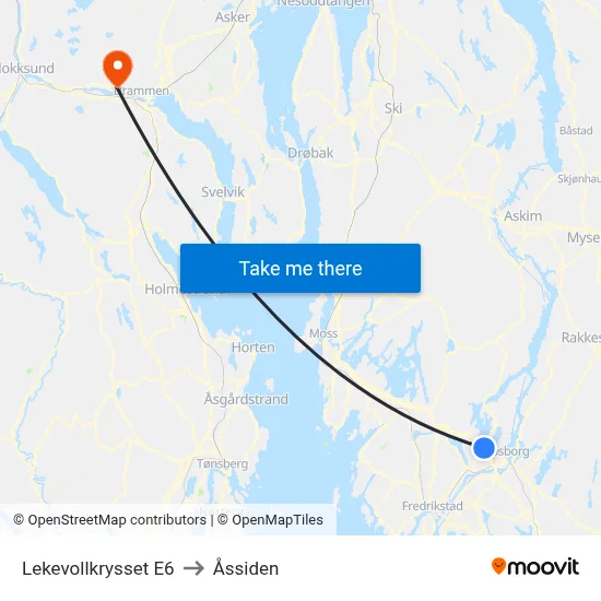 Lekevollkrysset E6 to Åssiden map