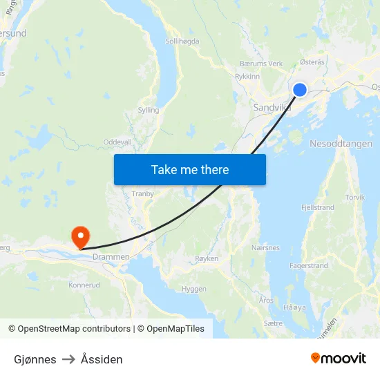 Gjønnes to Åssiden map