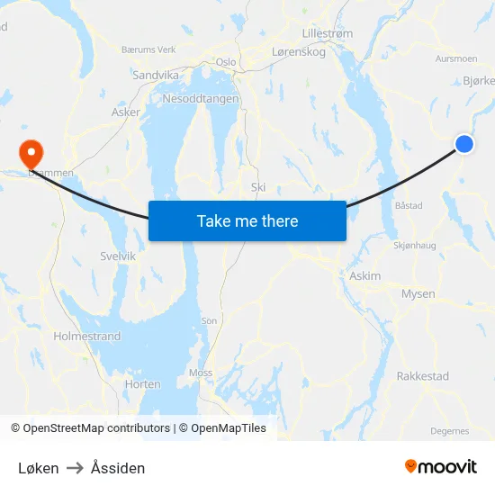 Løken to Åssiden map