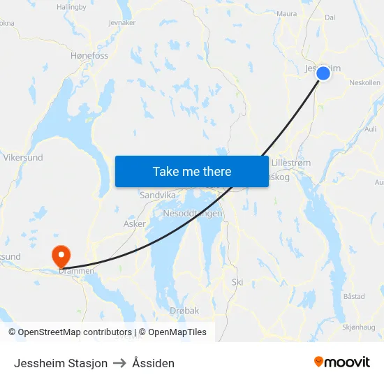 Jessheim Stasjon to Åssiden map