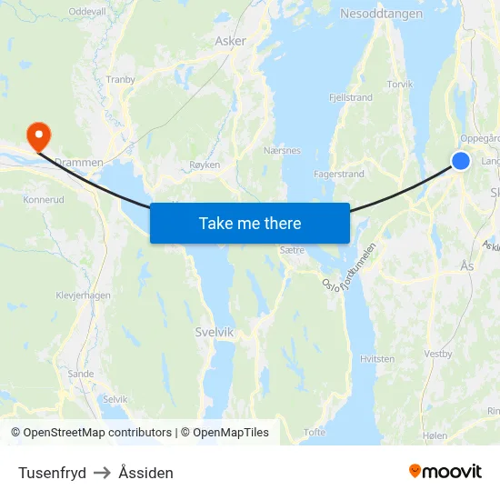 Tusenfryd to Åssiden map