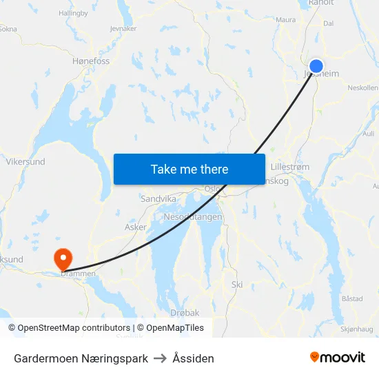 Gardermoen Næringspark to Åssiden map