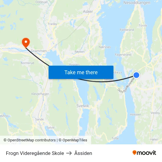Frogn Videregående Skole to Åssiden map