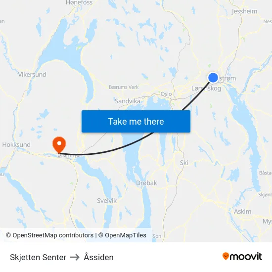Skjetten Senter to Åssiden map