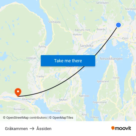 Gråkammen to Åssiden map