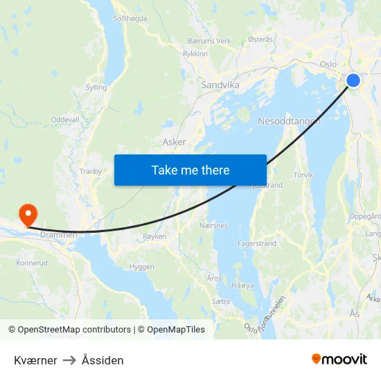 Kværner to Åssiden map