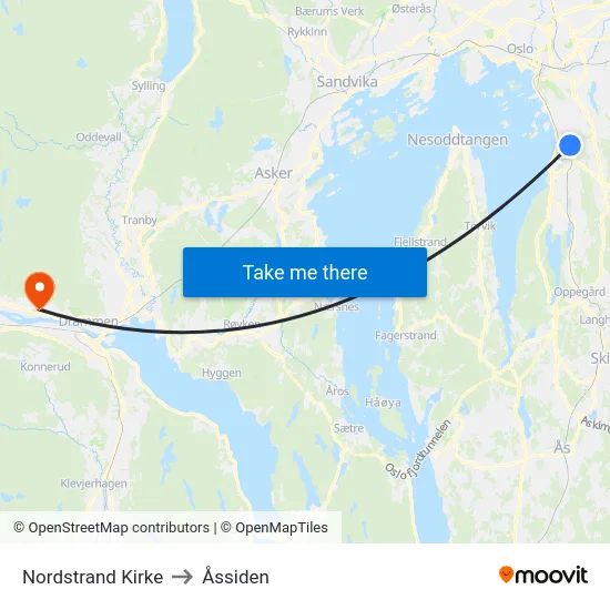 Nordstrand Kirke to Åssiden map