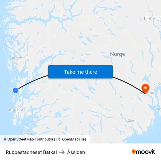 Rubbestadneset Båtkai to Åssiden map