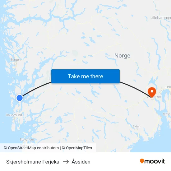 Skjersholmane Ferjekai to Åssiden map