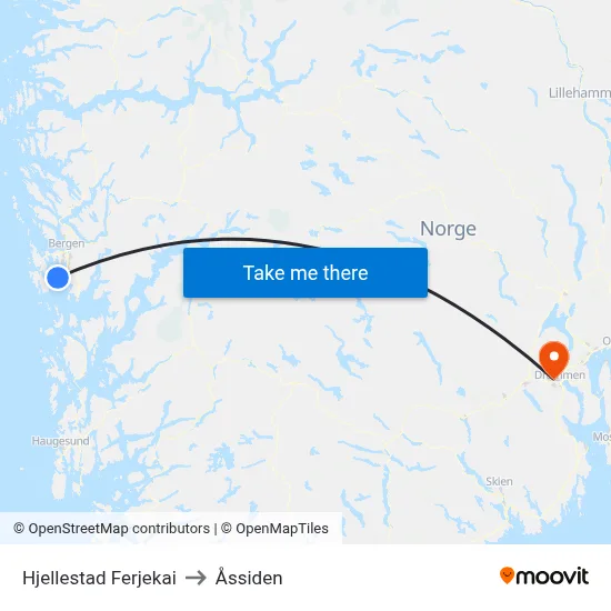 Hjellestad Ferjekai to Åssiden map