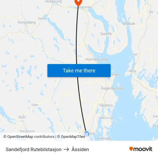 Sandefjord Rutebilstasjon to Åssiden map
