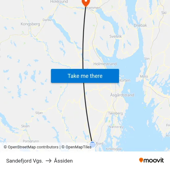 Sandefjord Vgs. to Åssiden map