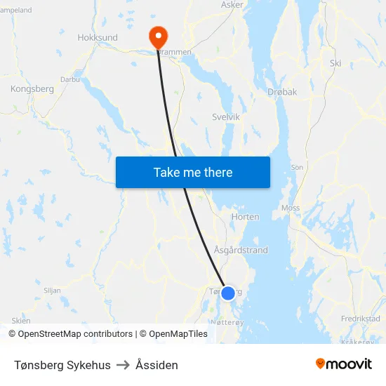 Tønsberg Sykehus to Åssiden map
