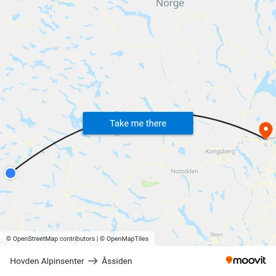 Hovden Alpinsenter to Åssiden map