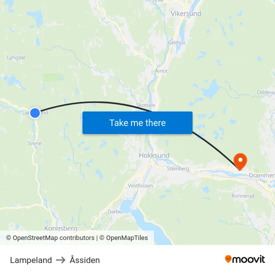 Lampeland to Åssiden map