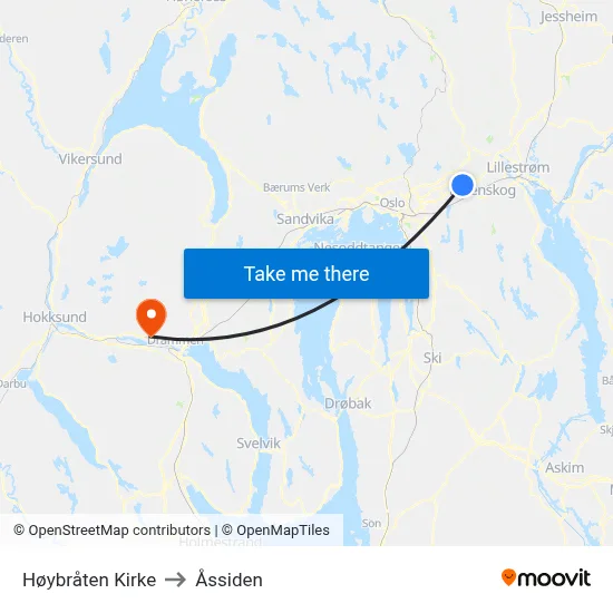 Høybråten Kirke to Åssiden map