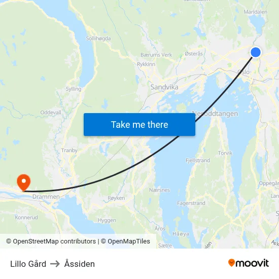 Lillo Gård to Åssiden map