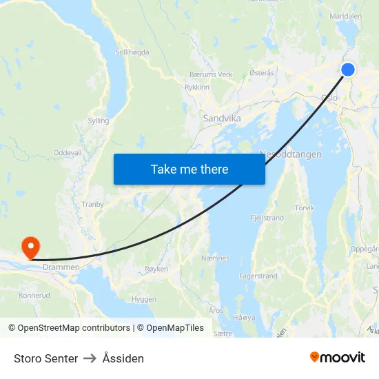 Storo Senter to Åssiden map