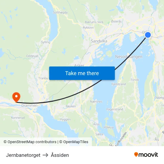Jernbanetorget to Åssiden map