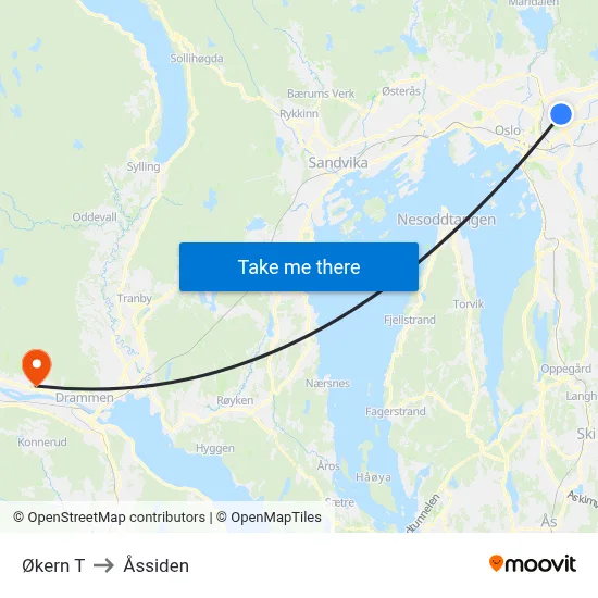 Økern T to Åssiden map