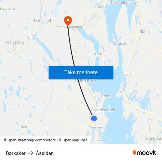 Barkåker to Åssiden map