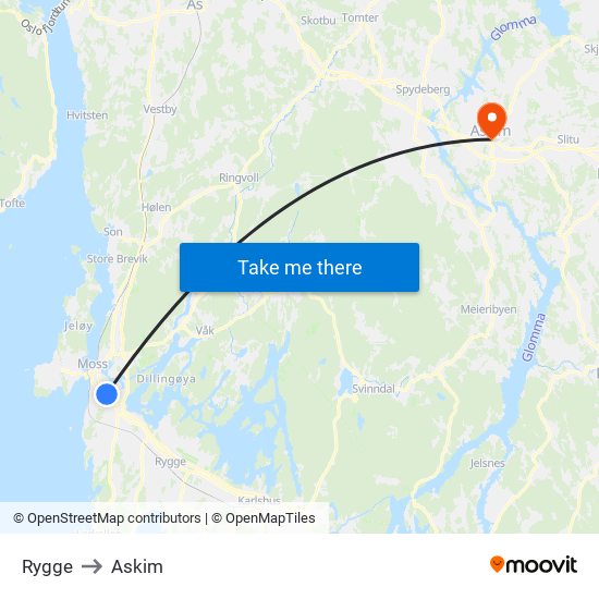 Rygge to Askim map