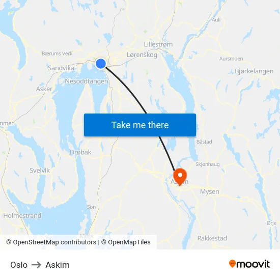 Oslo to Askim map