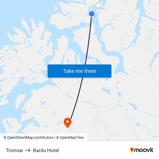 Tromsø to Bardu Hotel map