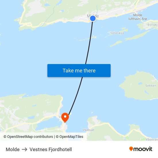 Molde to Vestnes Fjordhotell map