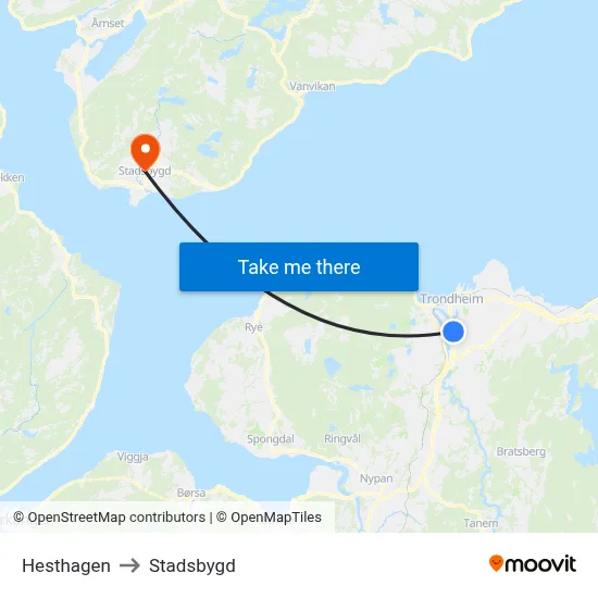 Hesthagen to Stadsbygd map