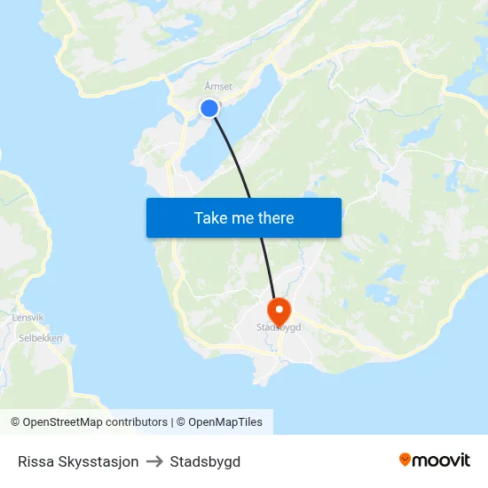 Rissa Skysstasjon to Stadsbygd map