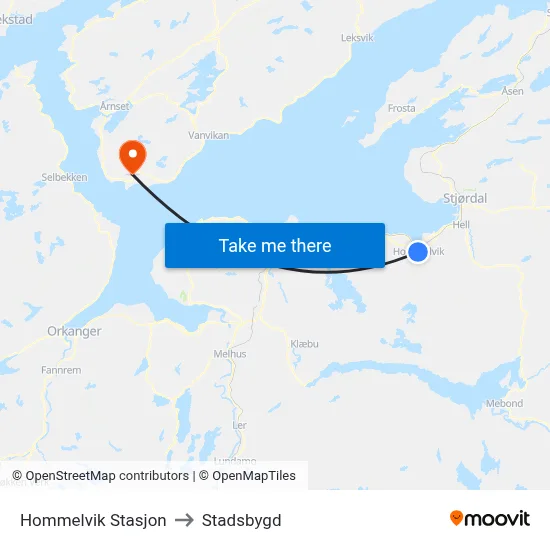 Hommelvik Stasjon to Stadsbygd map