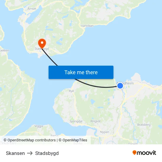 Skansen to Stadsbygd map