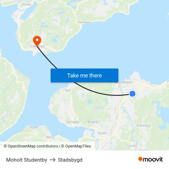 Moholt Studentby to Stadsbygd map