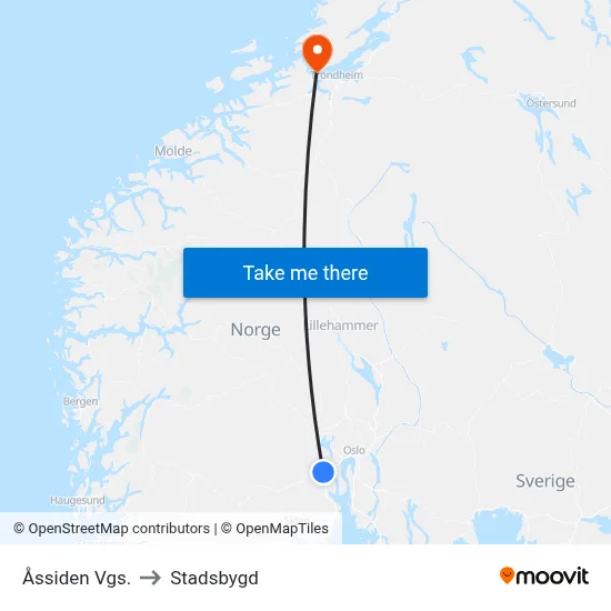 Åssiden Vgs. to Stadsbygd map