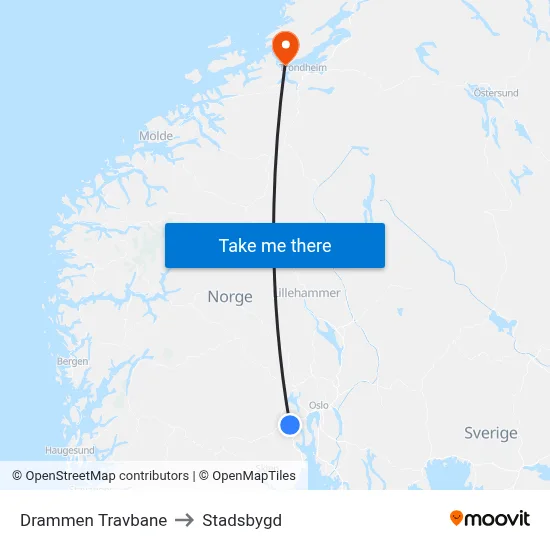 Drammen Travbane to Stadsbygd map