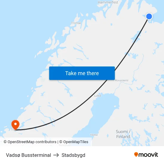 Vadsø Bussterminal to Stadsbygd map