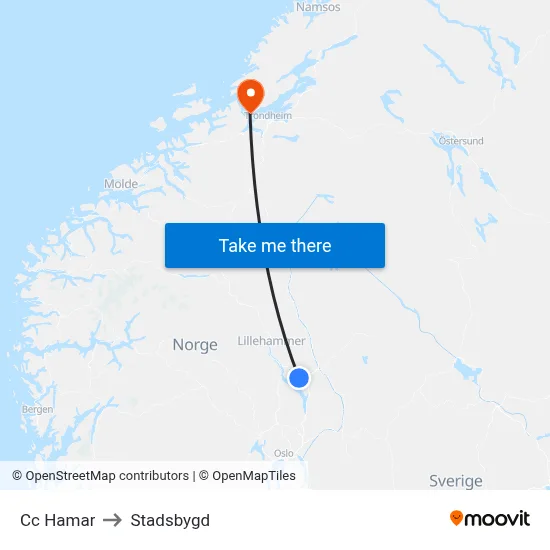 Cc Hamar to Stadsbygd map
